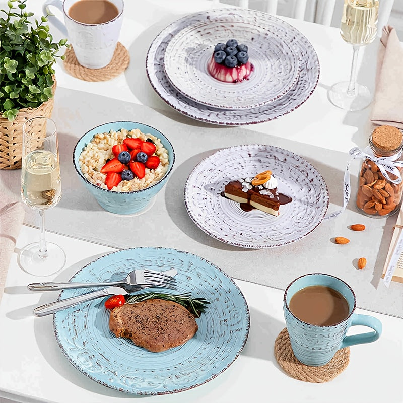 [Gifts For Weddings] Zenora 32pcs Ceramic Dinnerware Set, Embossed Modern White Porcelain Plates And Bowls For Dinner And Dessert, Microwave & Dishwasher & Oven Safe, Durable Tableware, Home Kitchen & Restaurant Use And Family Serving/ Gifts For Weddings