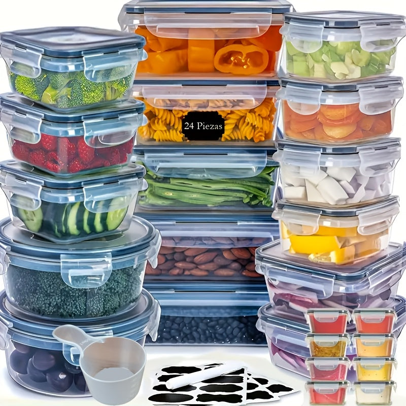 24/48pcs Food Storage Containers Set Kitchen Organizers Meal Prep Container Airtight, BPA-Free Reusable Snack Lunch Containers, Easy-Snap Lids, Plastic 12/24 Containers+12/24 Lids Pantry Kitchen Organization with Labels And Marker