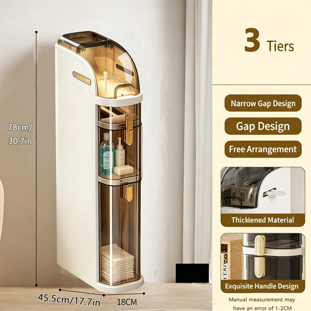 Slim Bathroom Storage Cabinet. Narrow Plastic Drawers Organizer with Tissue Box And Wheels Waterproof Slit Bathroom Floor Cabinet with Handle for Small Spaces Kitchen Laundry, Autumn, Halloween, Christmas Gift, Shelves