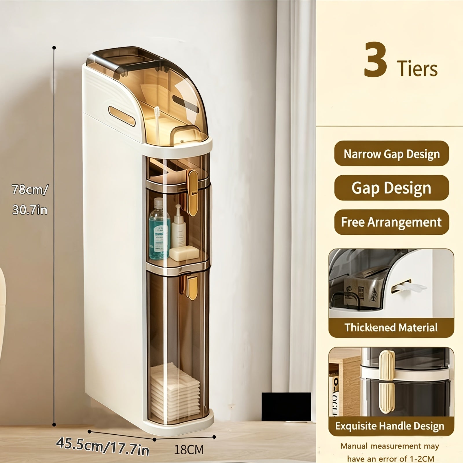 Slim Bathroom Storage Cabinet. Narrow Plastic Drawers Organizer with Tissue Box And Wheels Waterproof Slit Bathroom Floor Cabinet with Handle for Small Spaces Kitchen Laundry, Autumn, Halloween, Christmas Gift, Shelves