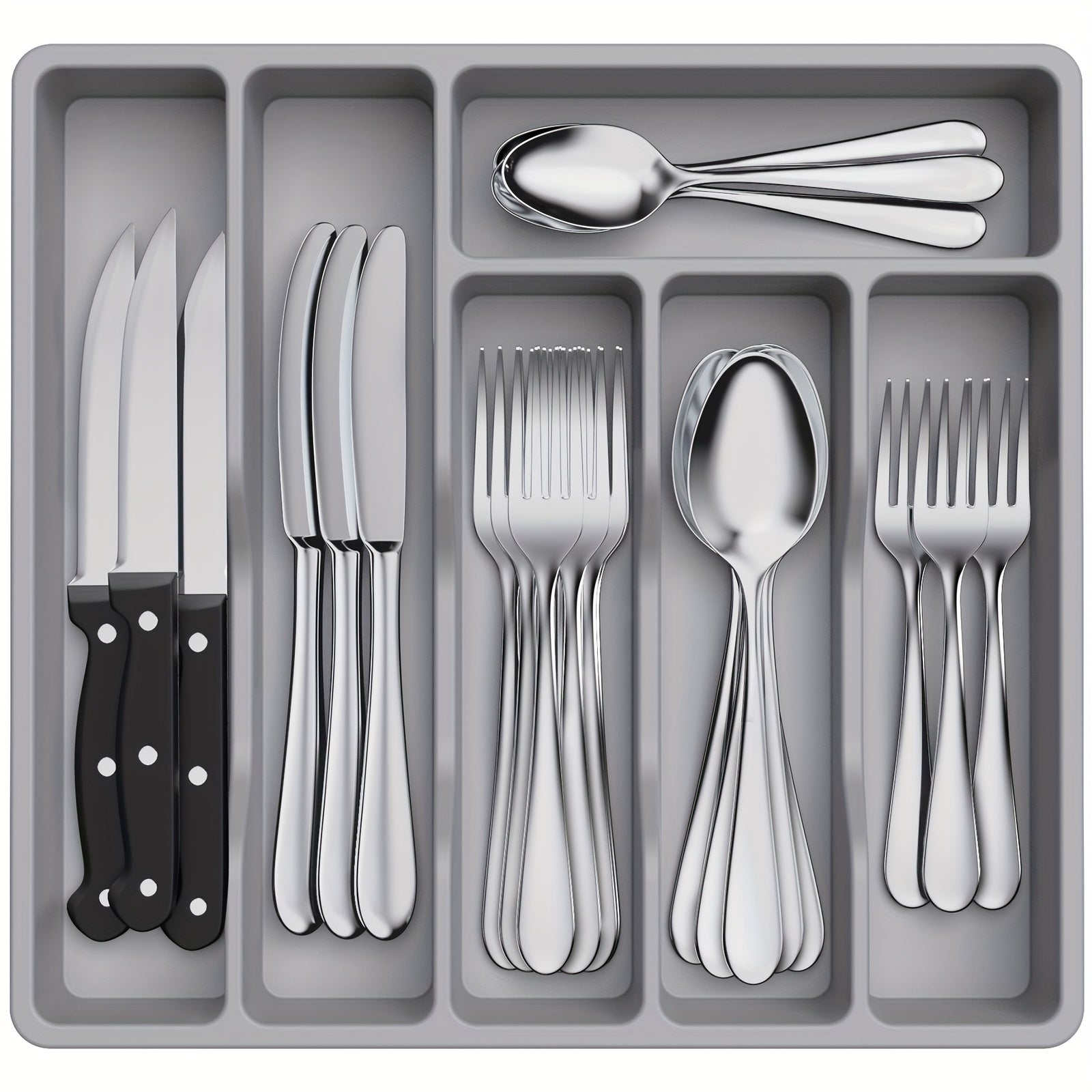 Home Organizer – 5 6 7 Compartment Silverware Drawer Organizer Tray Plastic Cutlery Storage
