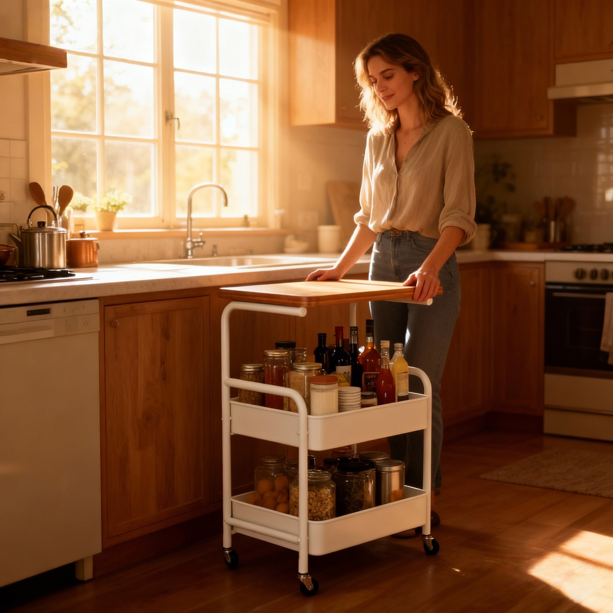 Compact Adjustable Home Storage Rack – durable multi-purpose storage, Multi-functional Rolling Kitchen Storage Trolley White Black Multi-layer Mobile Storage Rack Sturdy Metal Frame, designed for American homes, daily convenience and practical giftin