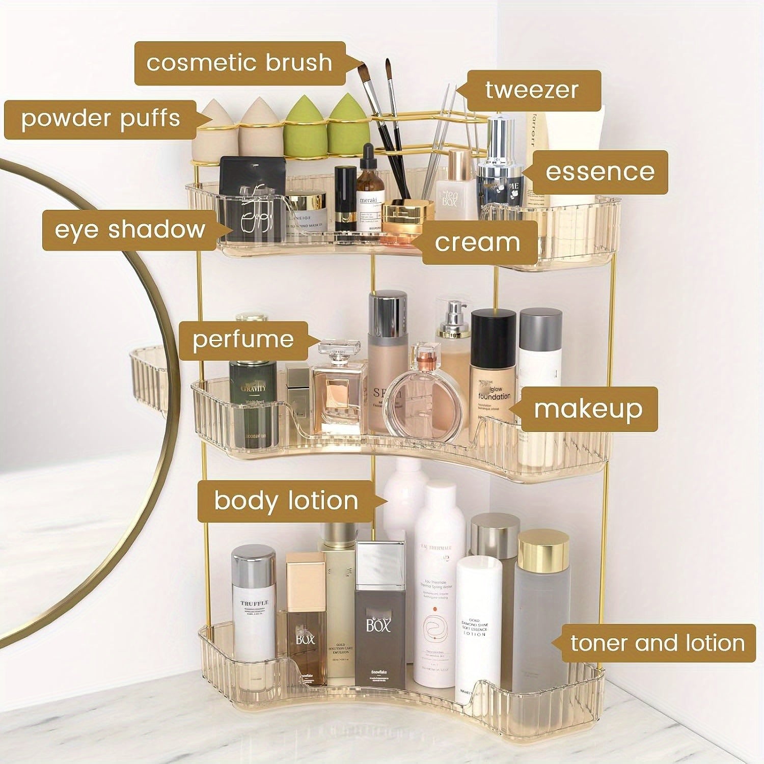Home Organizer – 2-in-1 Corner Bathroom Counter Organizer - 2-Tier/3-Tier Space-Saving Shelf with B