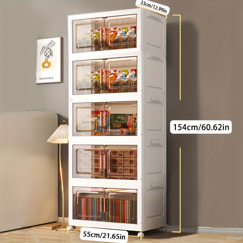 Home Organizer – Stackable Plastic Storage Cabinet with 2 to 5 Tiers Featuring Doors And