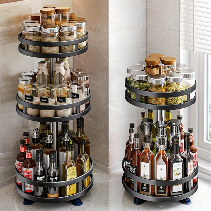 Spice Rack Organizer Turntable 1/2/3 Tier 360 Degree Rotating Spice Organization For Cabinet Metal Adjustable Height Lazy Seasoning Holder For Kitchen Cupboard Table Coffee Table Pantry Countertop Bathroom