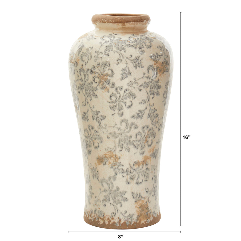 16-in Tuscan Ceramic Floral Scroll Urn Vase