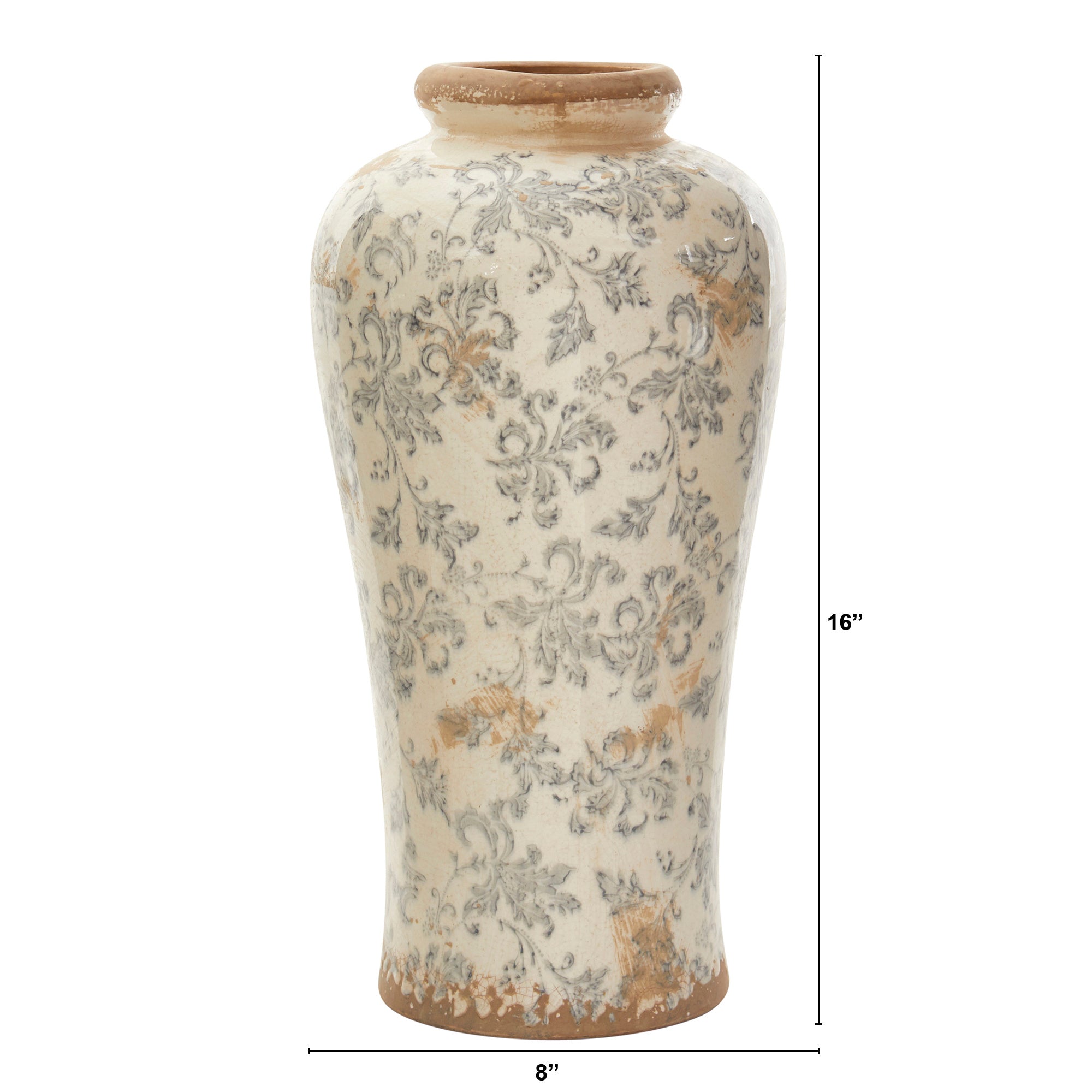 16-in Tuscan Ceramic Floral Scroll Urn Vase