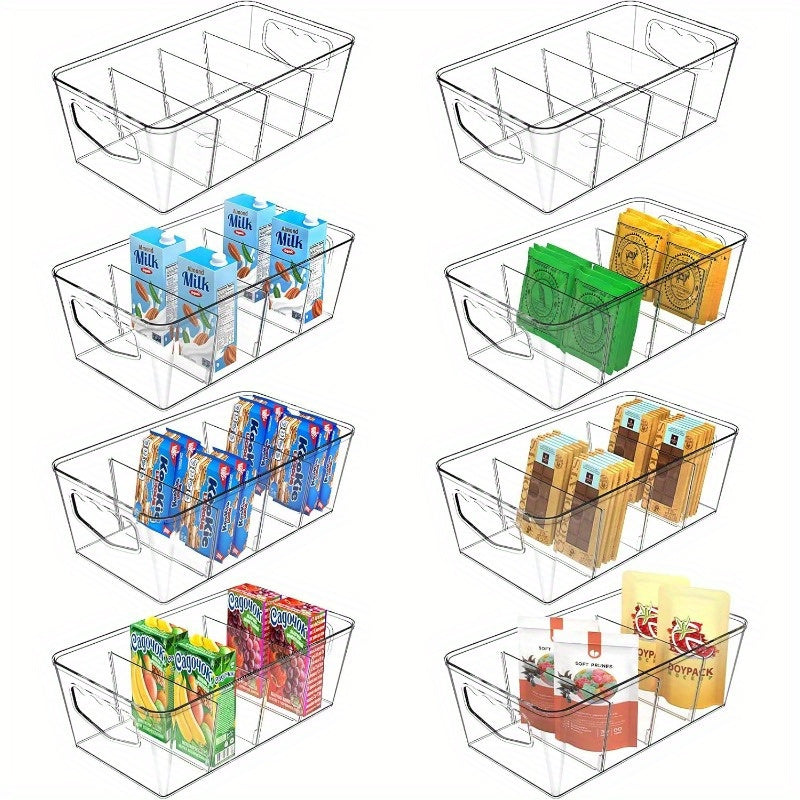 4/ 6/ 8 Transparent Stackable for food Storage Box With 3 Detachable Partitions For Food Storage Room Organization And Kitchen Storage Of Snacks, Stackable Refrigerator Kitchen Cabinets