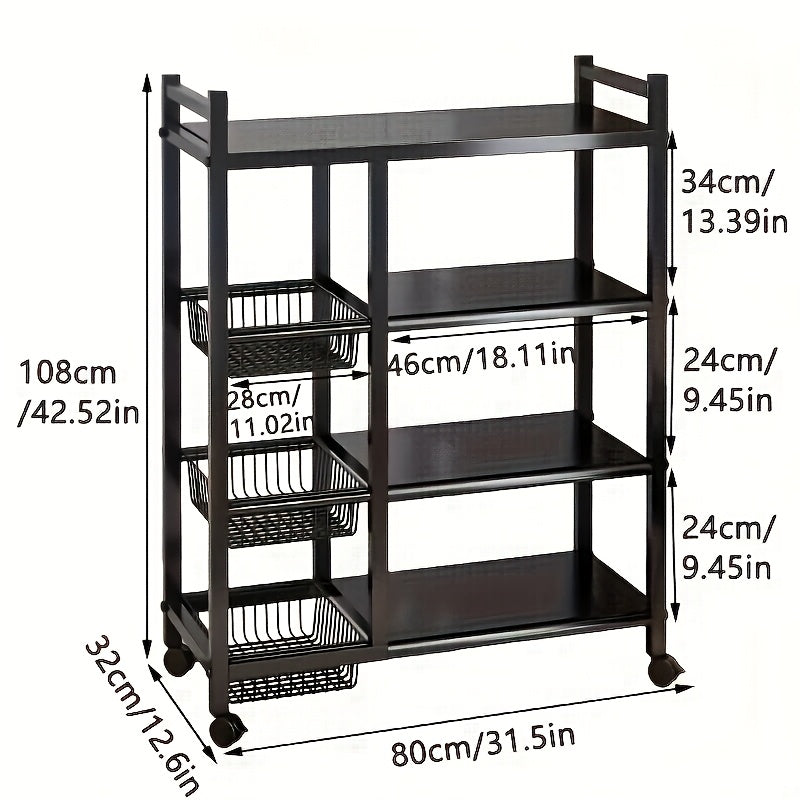 Storage Rack – 1pc Movable Storage Rack Adjustable Kitchen Shelf with Baskets Kitchen