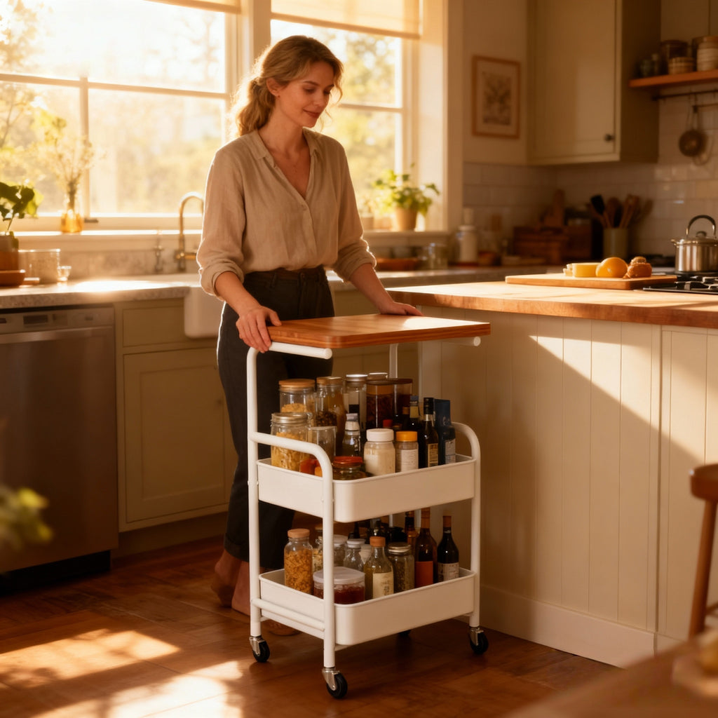 Compact Adjustable Home Storage Rack – durable multi-purpose storage, Multi-functional Rolling Kitchen Storage Trolley White Black Multi-layer Mobile Storage Rack Sturdy Metal Frame, designed for American homes, daily convenience and practical giftin