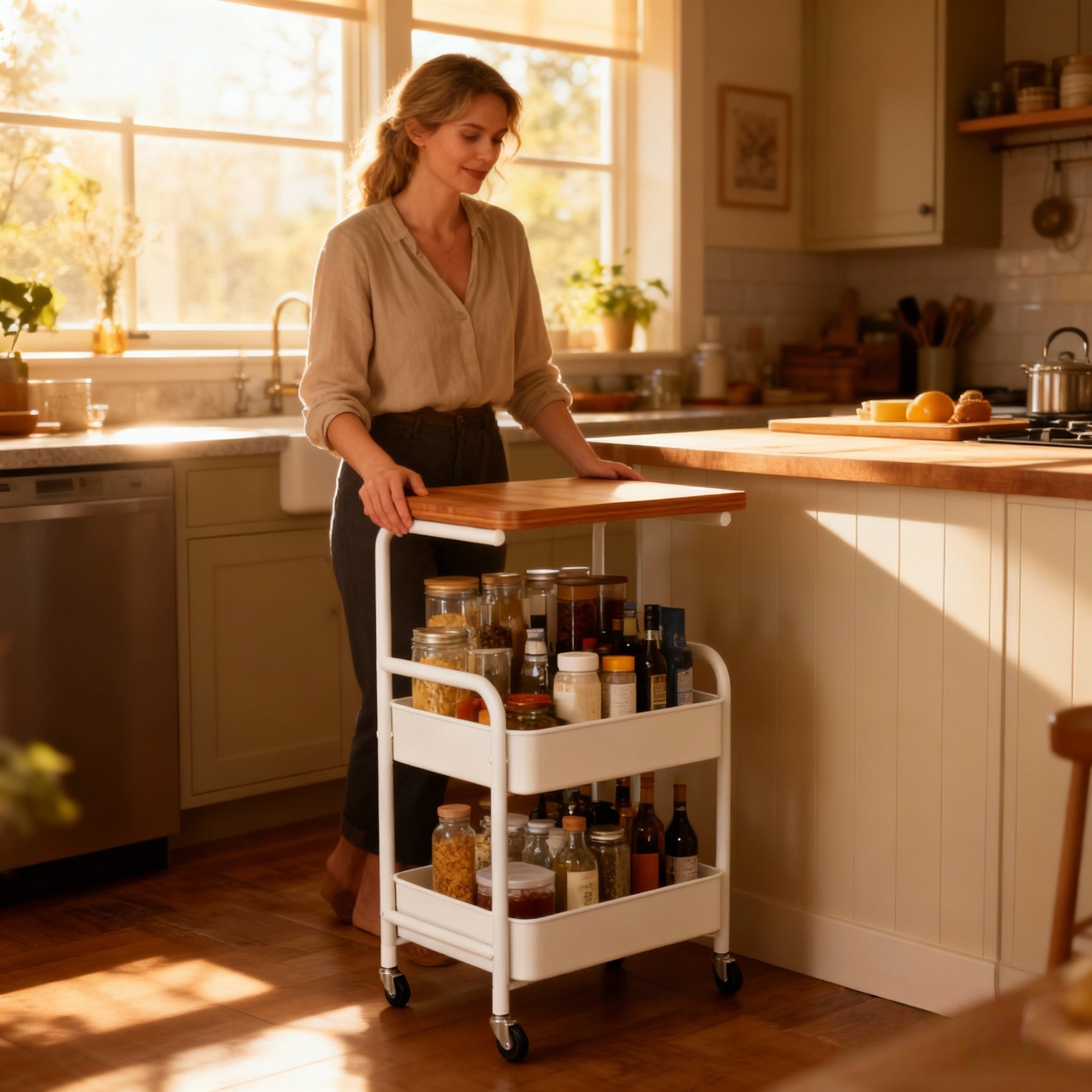 Compact Adjustable Home Storage Rack – durable multi-purpose storage, Multi-functional Rolling Kitchen Storage Trolley White Black Multi-layer Mobile Storage Rack Sturdy Metal Frame, designed for American homes, daily convenience and practical giftin