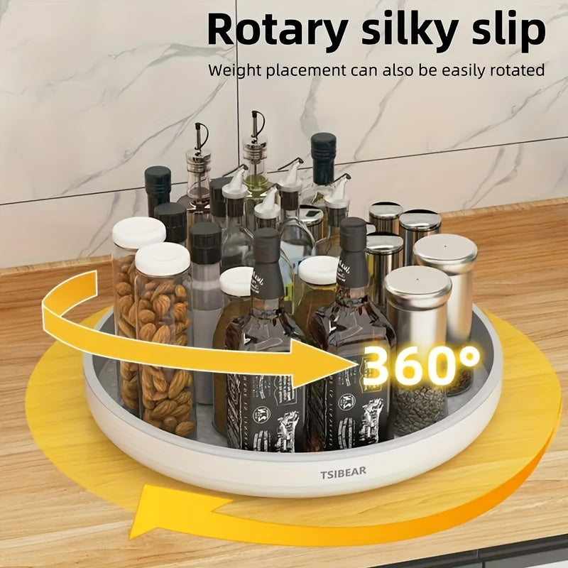Single Layer Rotating & Condiment Turntable Shelf - Multifunctional Sliding Storage Tray with Rotating Disc, Space-Saving Suitable, Bathroom, Bedroom, Compact Shelf for Spices, Sauces, Oils, Vinegars