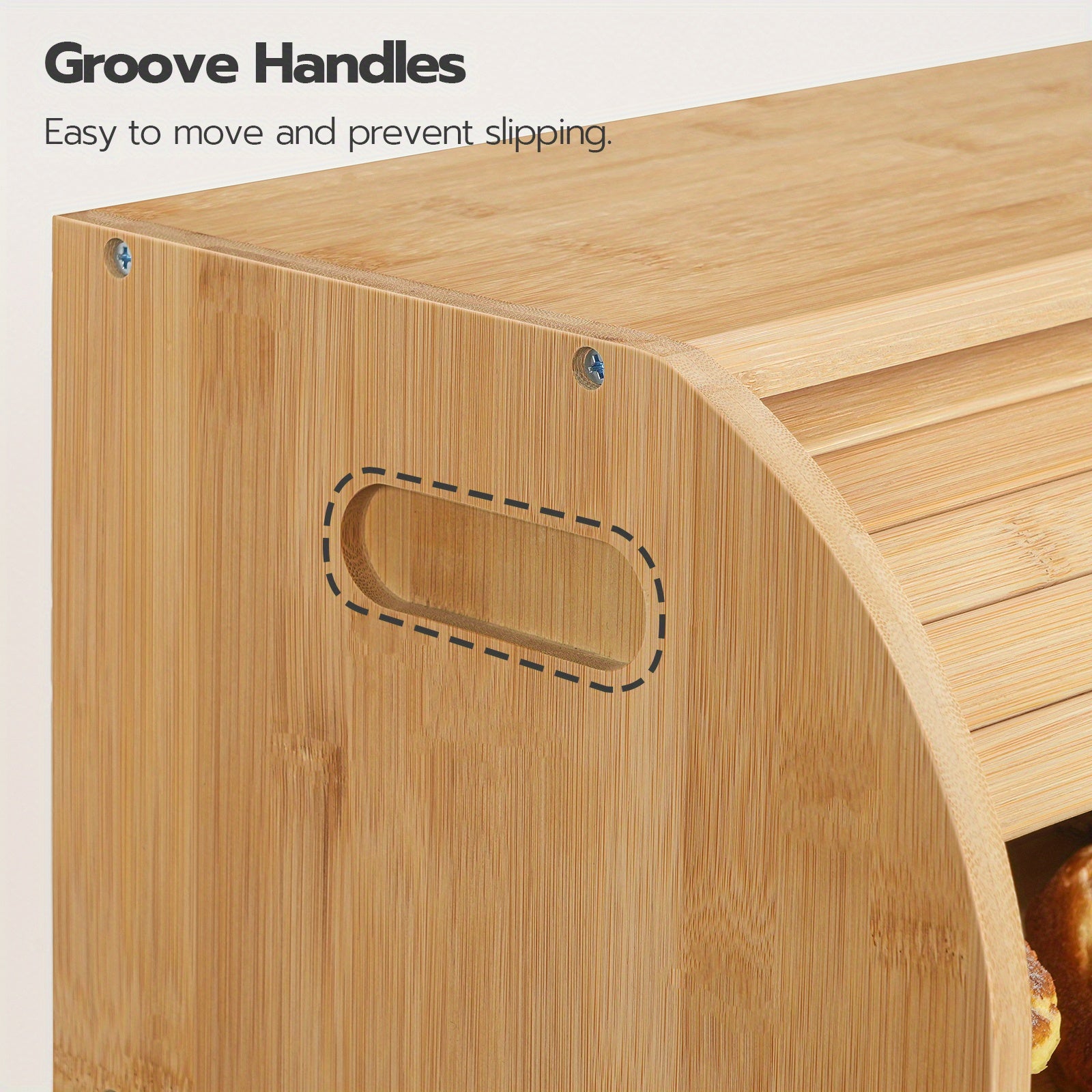 Natural, Bread Box, Natural Bamboo Bread Box for Kitchen Countertop, 2 Tier Roll-Top Bread Bin, Food Storage Box, Storage Cabinet, for Kitchen, Dining Room