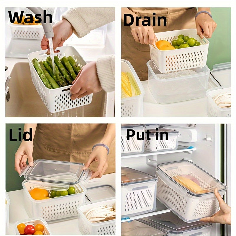 Kitchen Essential – 9pcs BPA-Free Immune Plastic Food Storage Container Set with Drain Basket and Lids - Leakproof, Fridge-Safe, Reusable Multi-Purpose Kitchen Organizer for Fruits, Vegetabl