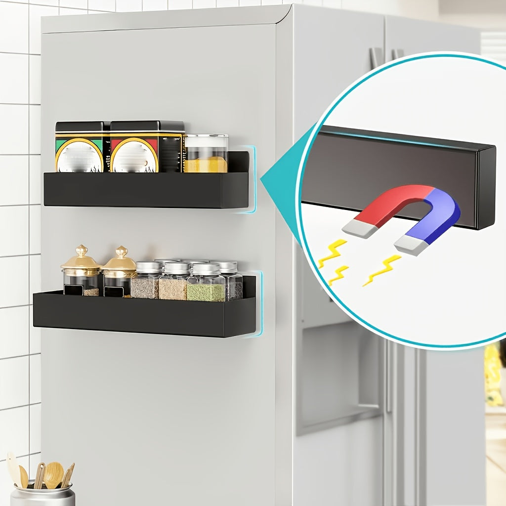 [Metal Storage Rack] 2pcs Movable Metal Refrigerator Magnetic Storage Rack, Multi-Purpose Kitchen Bathroom Storage Box, Space-Saving Multi-Functional Organizer, Simple Appearance