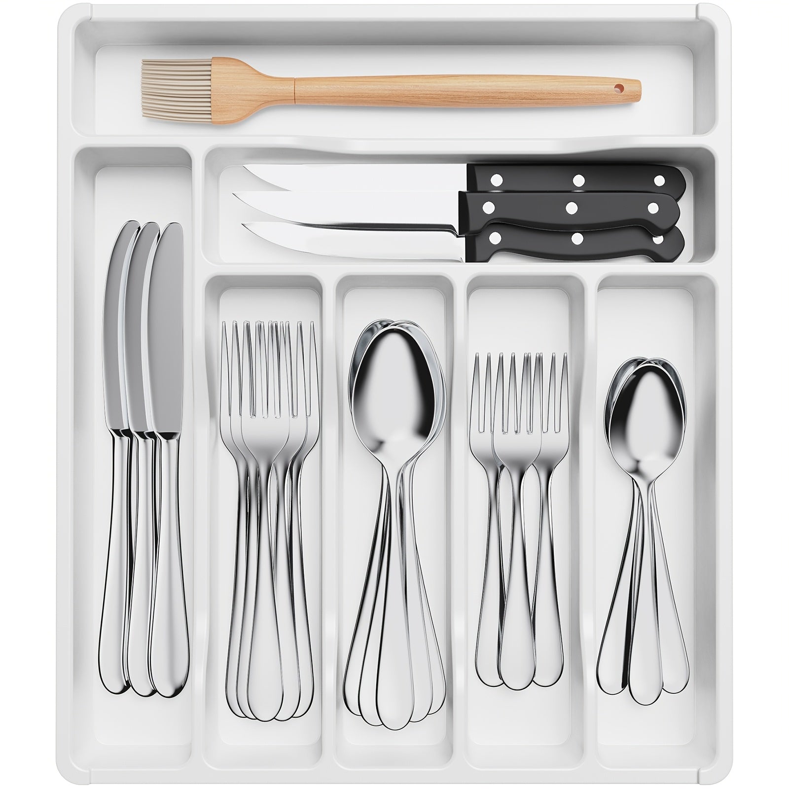 Home Organizer – 5 6 7 Compartment Silverware Drawer Organizer Tray Plastic Cutlery Storage