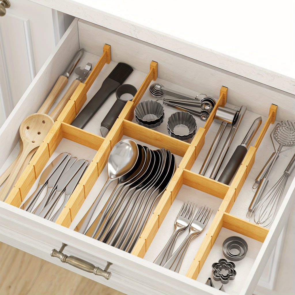 Smart Stackable Storage Drawer – smooth-access cabinet organization, 4 Dividers with 9 Inserts Bamboo Drawer Separators Including Inserts And Tags Kitchen Adjustable, designed for American homes, daily convenience and practical gifting