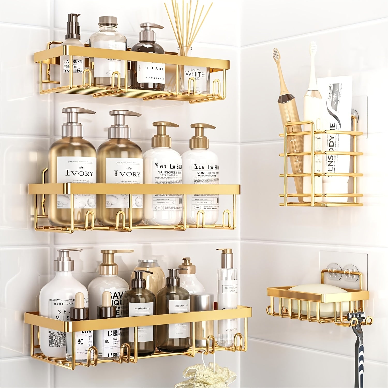 Storage Rack – Modern 5 Pack Adjustable Home Storage Rack durable multi-purpose storage Shower