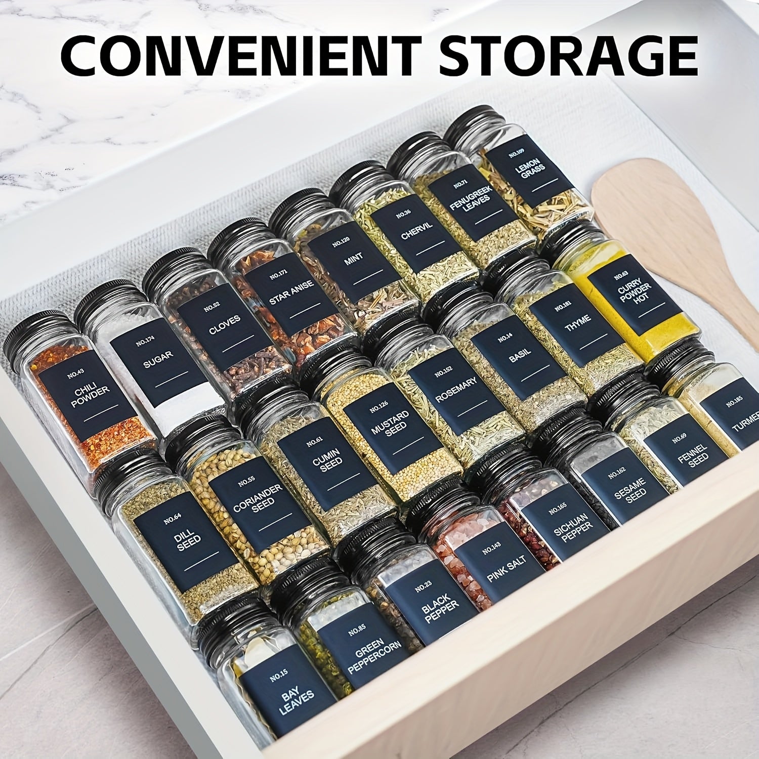 Easy-Access 24pcs Glass Spice Jar Set – clear reusable pantry storage, 24pcs Glass Spice Jars with Labels Square Empty Spice Containers Condiment Squeeze Bottles Seasoning, designed for American homes, daily convenience and practical gifting