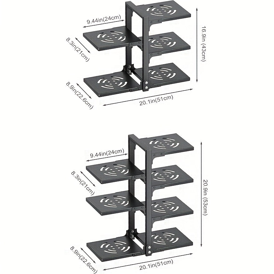 Kitchen Essential – 2/7-Tier Adjustable Kitchen Storage Rack, Multi-Layer Sink Organizer for Pots, Pans & Utensils, Painted End, Black for Modern US Homes, easy meal prep and organization, V
