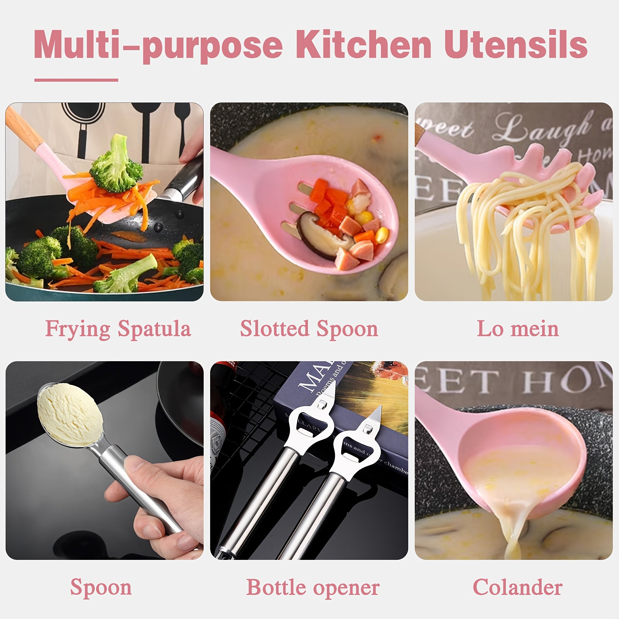 Kitchen Essential – 44pcs Silicone Kitchen Utensil Set with Holder, Nonstick Cooking Utensils, Wooden Handle Kitchen Tools, Spatula Turner Spoon Tongs Whisk Measuring Cups, Kitchen Accessori