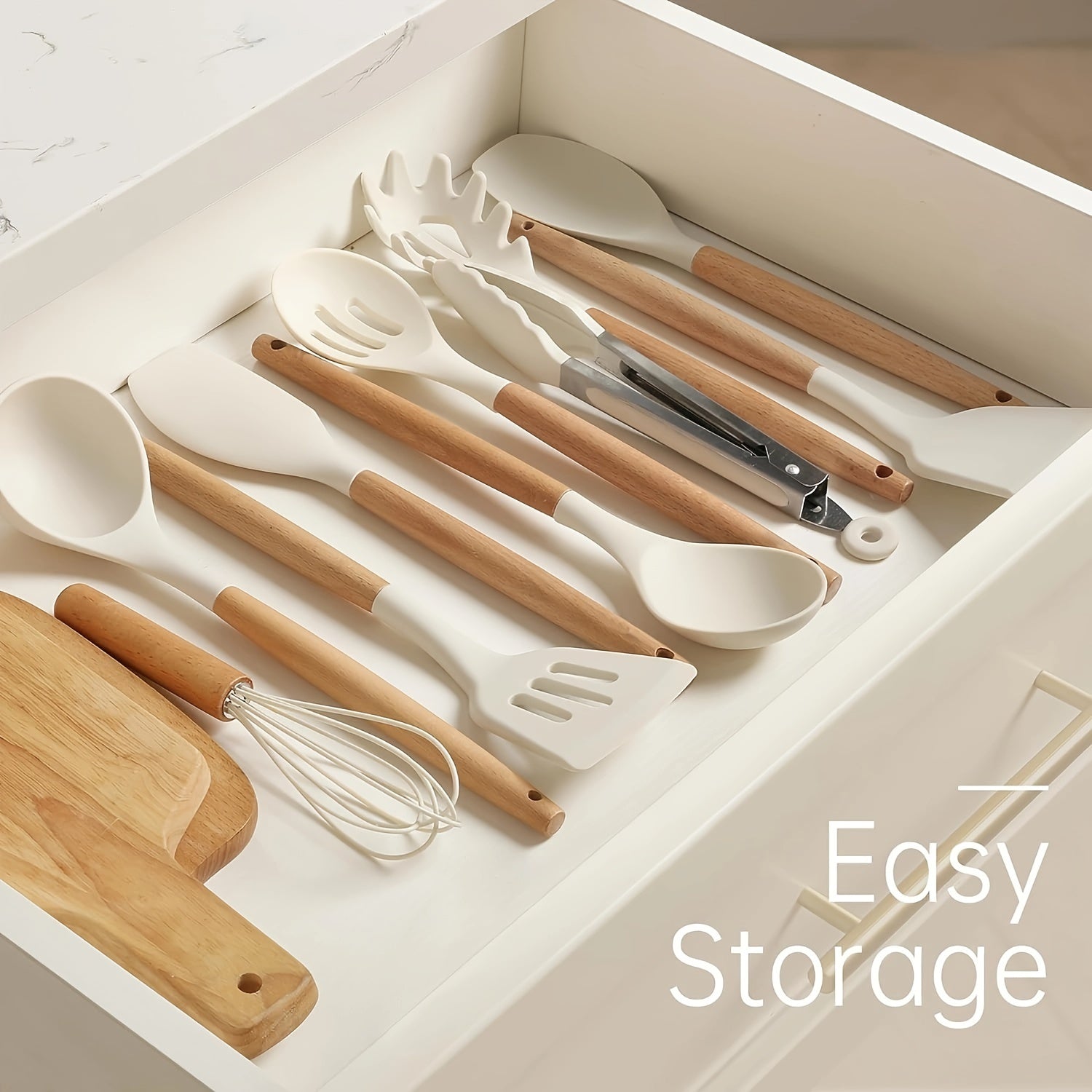 Kitchen Essential – 10pcs Silicone Kitchenware Set, High-temperature Non-stick Cooking Tool Kit, Including Wooden Handle Spatula, Flipper, Soup Spoon, Clamp, and Egg Beater for Modern US Hom