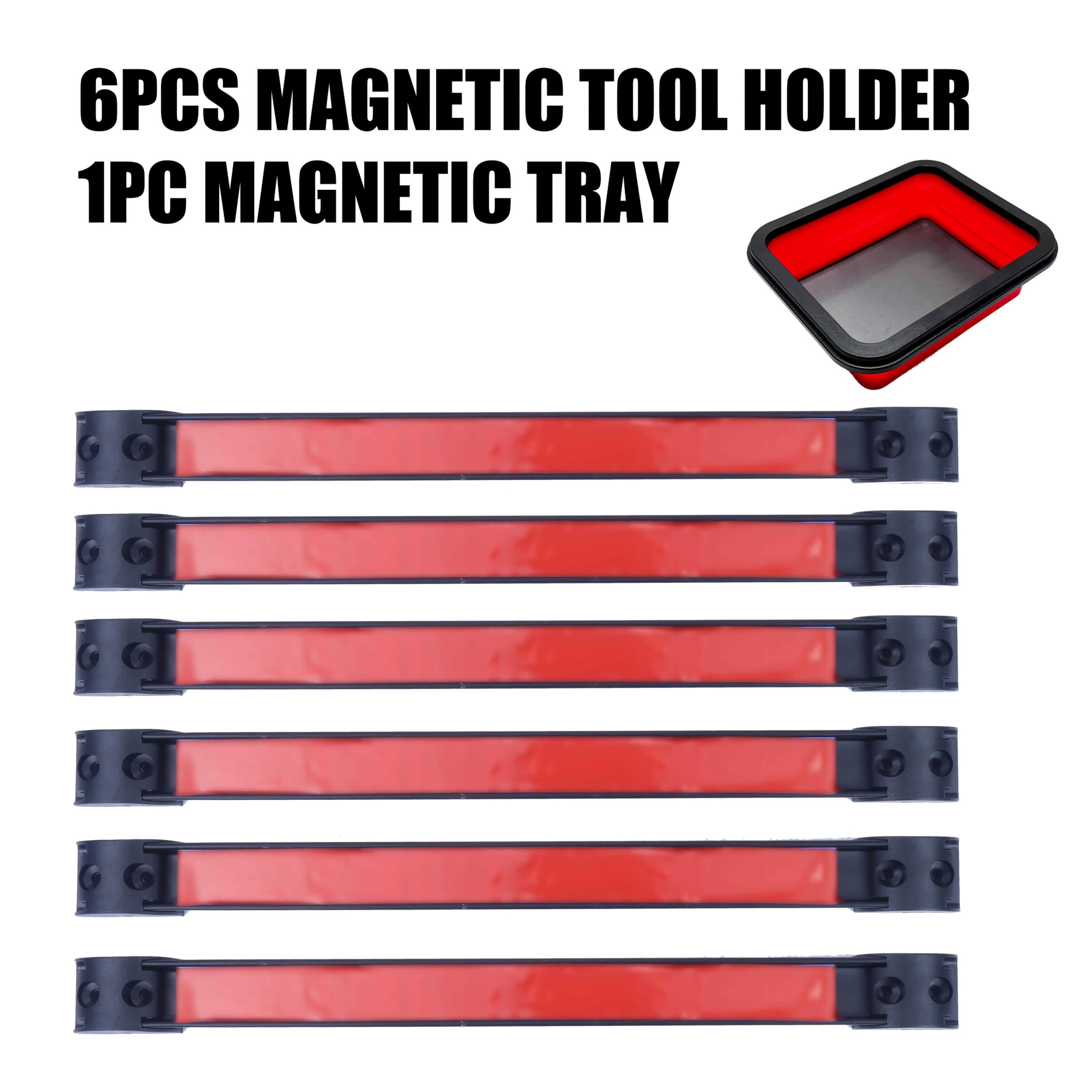 Garage Tool Organizer – 7pcs Magnetic Tool Holder, Red Magnetic Bars, And One Pc Magnetic Foldable Tray, 12"inch Long Holder, with 12pcs Screwer Inside, Clean And Get Rid Of Your Messy Works