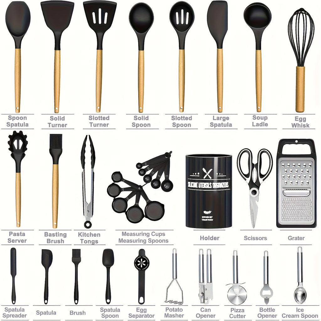 Modern 46pcs Kitchen Cookware Set – versatile meal preparation, 46pcs Various Colors Nonstick Cookware Set with Silicone Cookware Tools Stainless Steel Handle Spatulas, designed for American homes, daily convenience and practical gifting