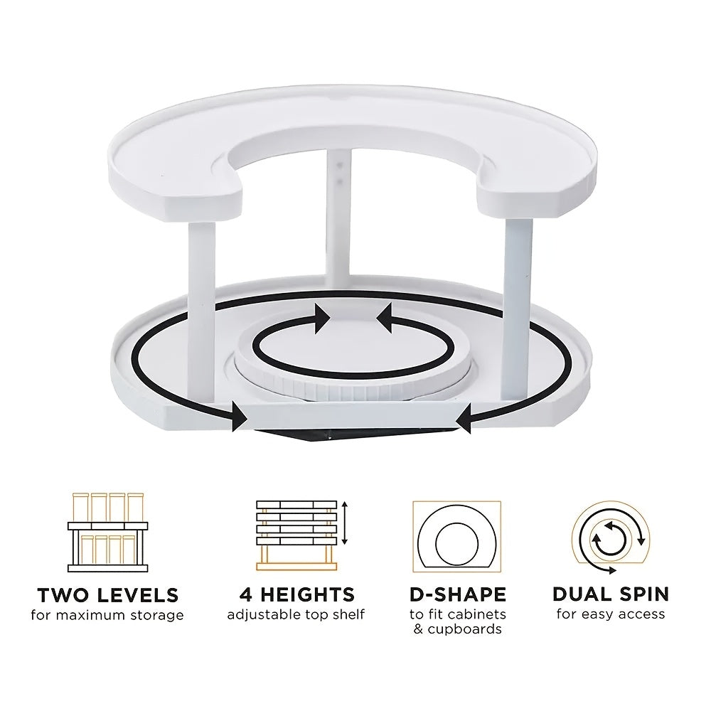Premium Adjustable Home Storage Rack – durable multi-purpose storage, 2-Tier 360 Rotating Lazy Susan Organizer - BPA-Free Plastic Spice Rack Countertop Storage Caddy, designed for American homes, daily convenience and practical gifting