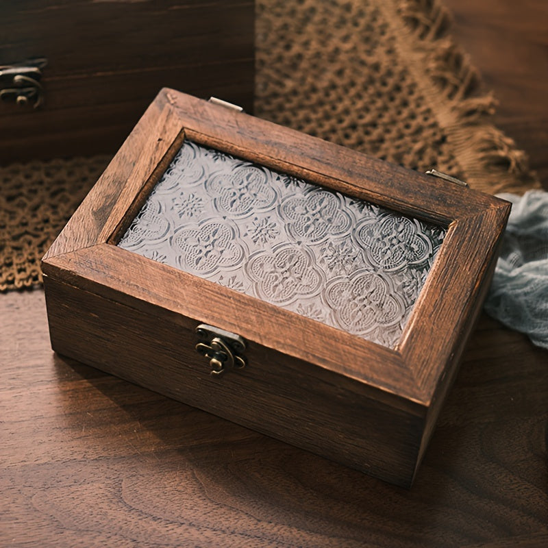 1pc Wooden Storage Box - With Lid - Jewelry Storage Box - Retro Rustic Style - Suitable For Storage Of Accessories, Jewelry And Small Items - Ideal Gift