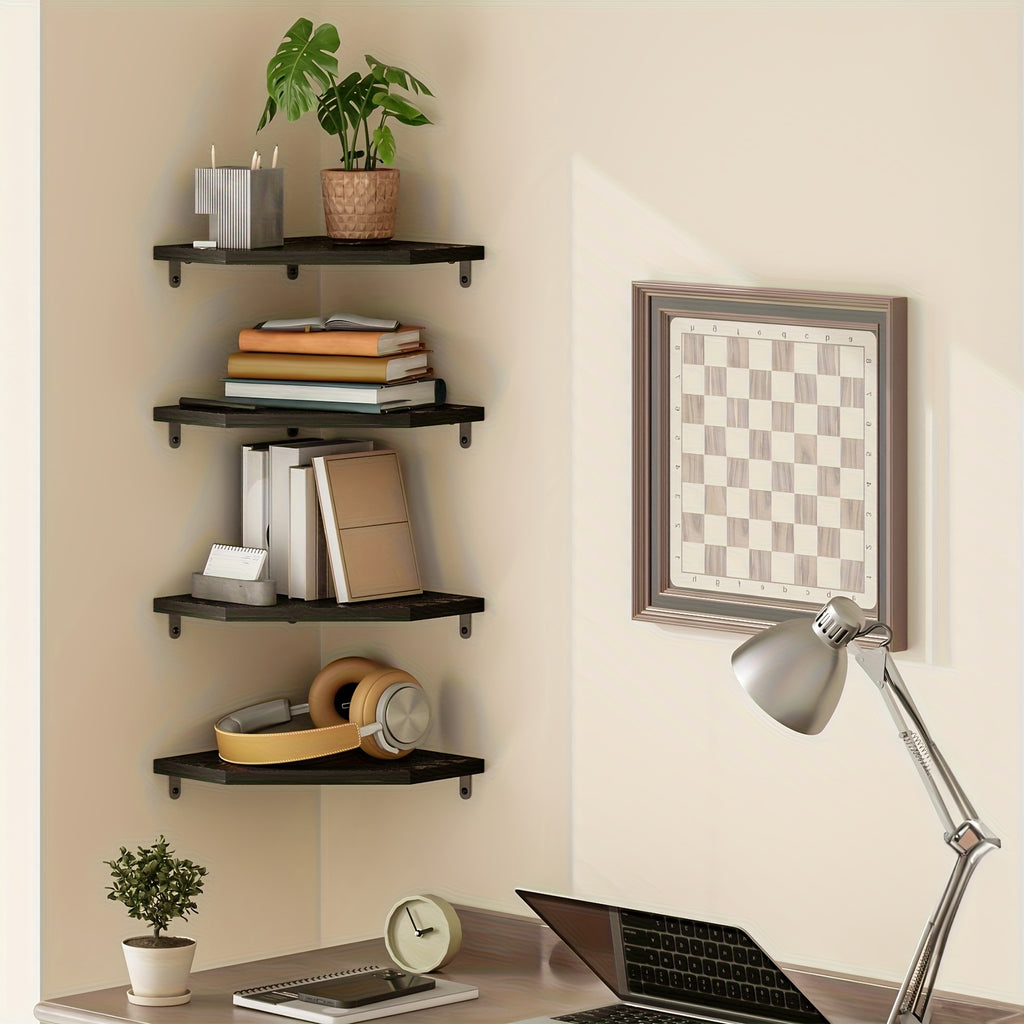 Kitchen Essential – TOMNK Wall Mounted Corner Storage Shelf, Floating Wall Unit With Edge Guard, Multifunctional Display Rack For Bedroom, Bathroom, Kitchen & Living Room, Home Wall Decor In