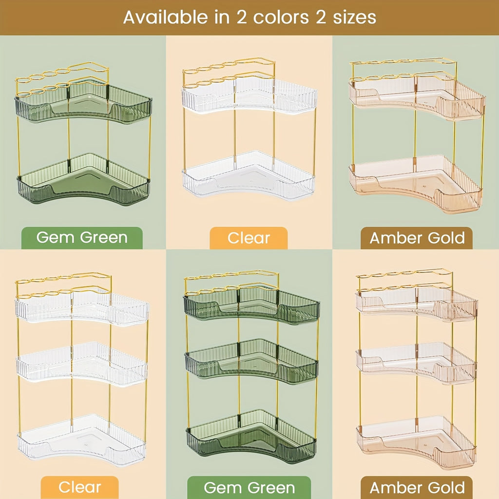 Home Organizer – 2-in-1 Corner Bathroom Counter Organizer - 2-Tier/3-Tier Space-Saving Shelf with B