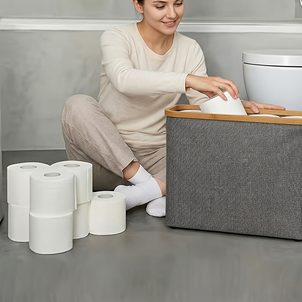 Heavy-Duty Stackable Home Storage Bins – portable space-saving storage, Foldable Toilet Paper Storage Basket with Lid Dustproof Visible Fabric Tissue Holder with Strips, designed for American homes, daily convenience and practical gifting