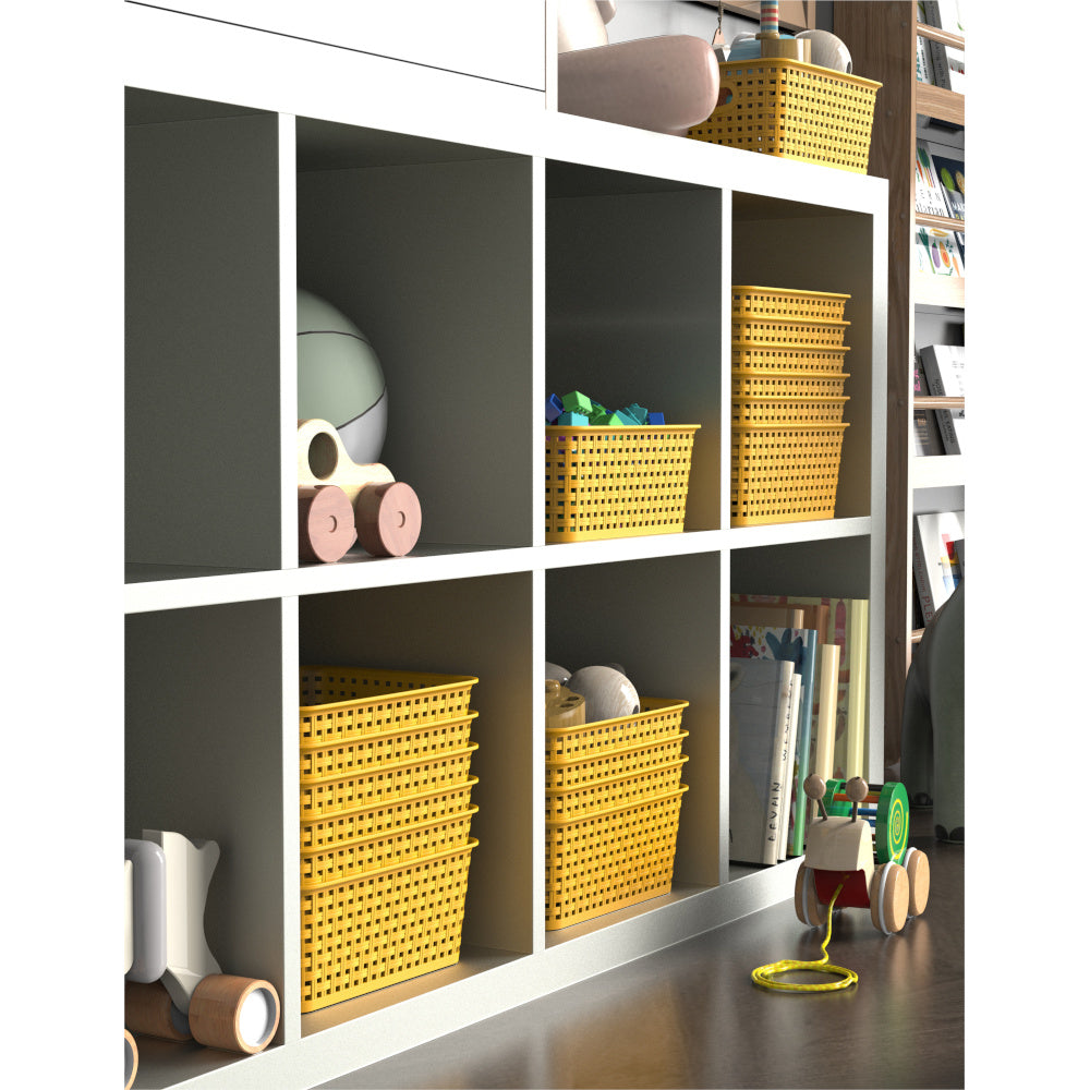 Set of 6 Durable Woven Plastic Storage Bins in Yellow, Measuring 10.1" X 7.55" X 4.1", Ideal for Organizing Your Home, Office, Desktop, Wardrobe, Or Bathroom, Shelf Baskets
