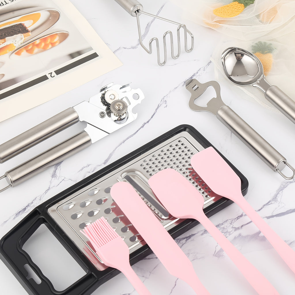 Kitchen Essential – 44pcs Silicone Kitchen Utensil Set with Holder, Nonstick Cooking Utensils, Wooden Handle Kitchen Tools, Spatula Turner Spoon Tongs Whisk Measuring Cups, Kitchen Accessori