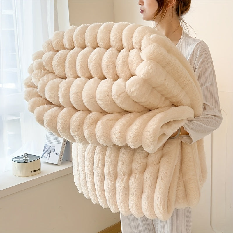 Ultra-Soft Thick Fleece Blanket | Multi-Color, 3D Faux Rabbit Fur, Double-Sided, Ideal for All Seasons, Home, Office, Travel, Camping, Gift for All Occasions