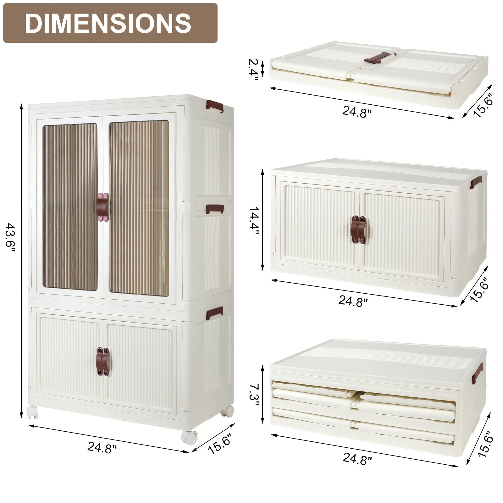 Portable Closet Wardrobe, Folding Storage Bins with Lid, Closet Organizers And Storage, Stackable Storage Box with Hanging Rod And Doors, Collapsible Plastic Clothes Cabinet with Wheels, 10 Hangers
