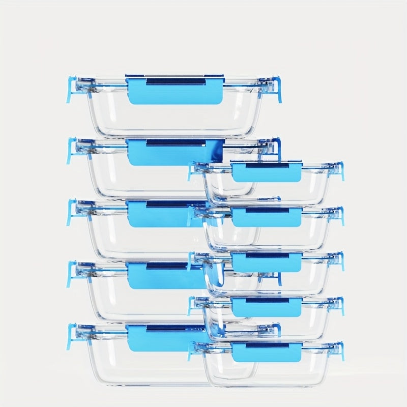 Modern 20pcs Refrigerator Storage Organizer – easy-access fridge organization, Stackable 20pcs Glass Food Container 10 Lids 10 Containers - Multi-purpose Meal Prep And, designed for American homes, daily convenience and practical gifting