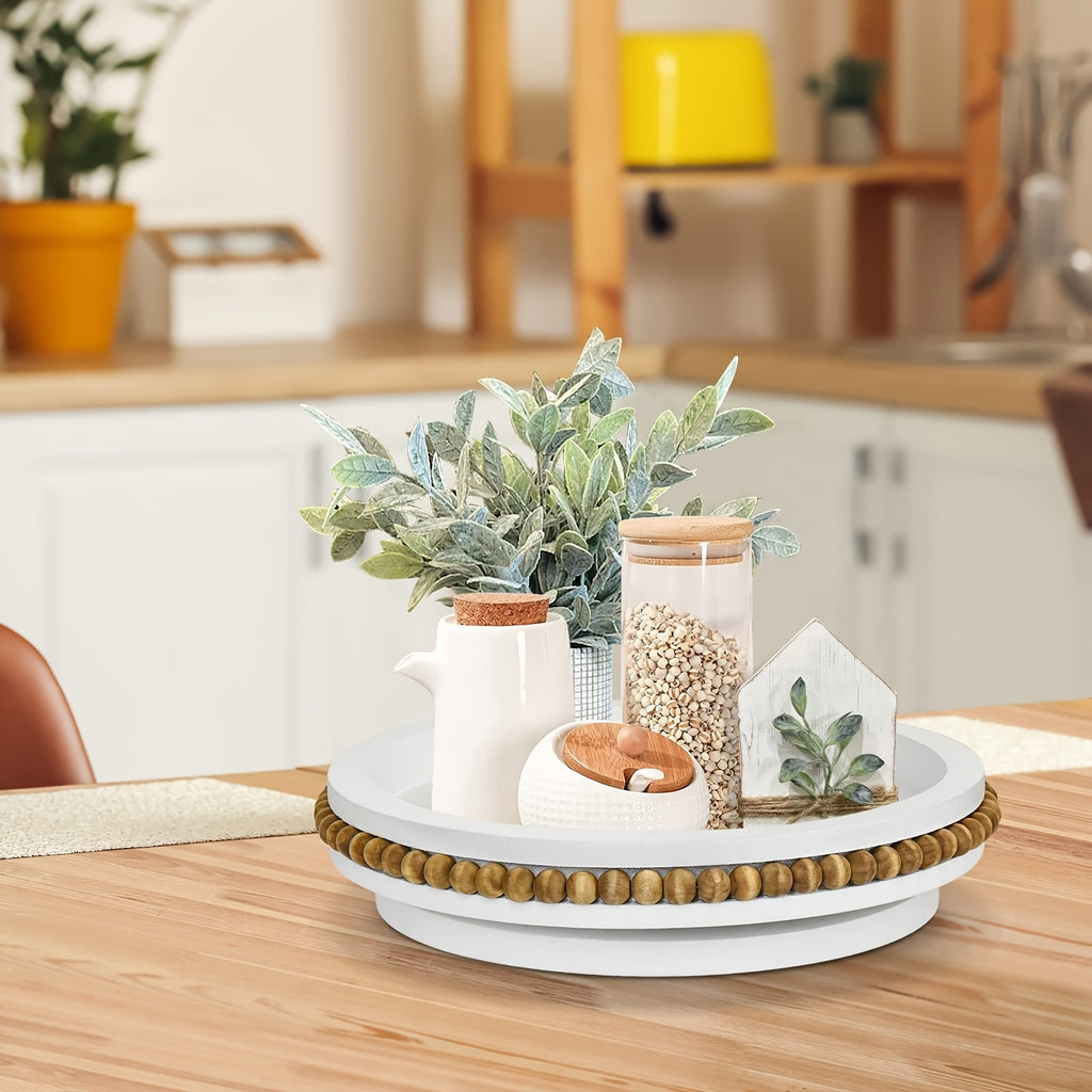 Kitchen Essential – Lazy Susan Turntable Organizer With Beads, 360 Degrees Rotating Display Stand For Spice Racks, Farmhouse Countertop Organizer For Bathroom, Kitchen, Bedroom, Livingroom,