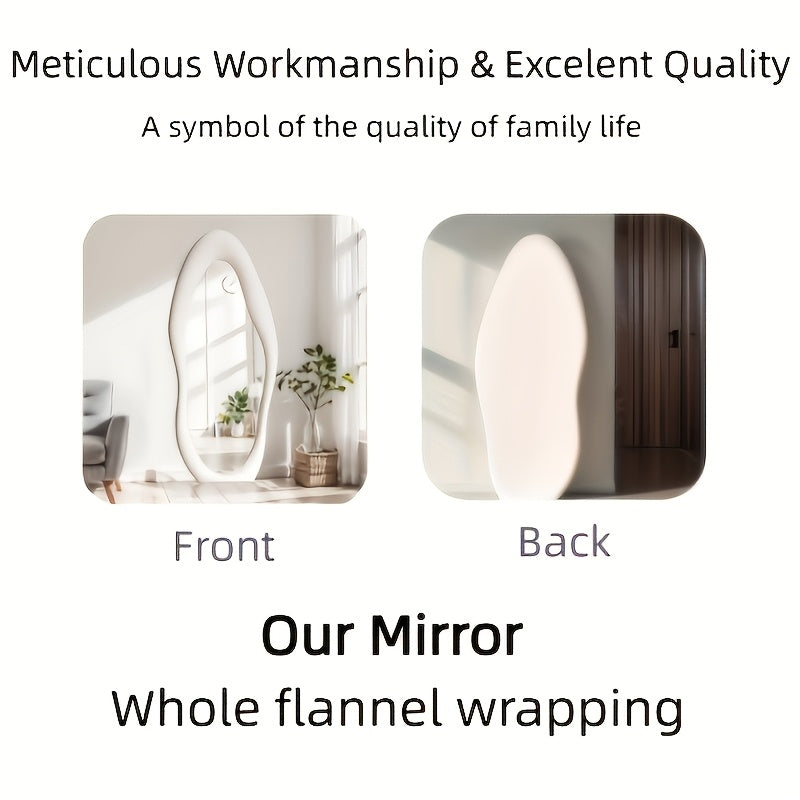 Full Length Mirror – Irregular Velvet Frame Full Length Mirror Safe Rounded Corner for Kids Room (Milk Tea, White, Black, Green, Pink, Blue) for Modern US Homes, clear stylish reflection, Ve