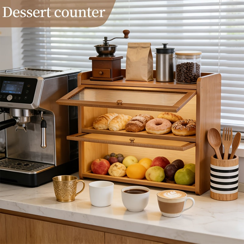 Space-Saving Countertop Bread Storage Box – fresh-bread countertop organization, Kitchen Countertop Bread Box Wooden Bread Storage Box Oven Rack with 2-Tier Bread Box, designed for American homes, daily convenience and practical gifting