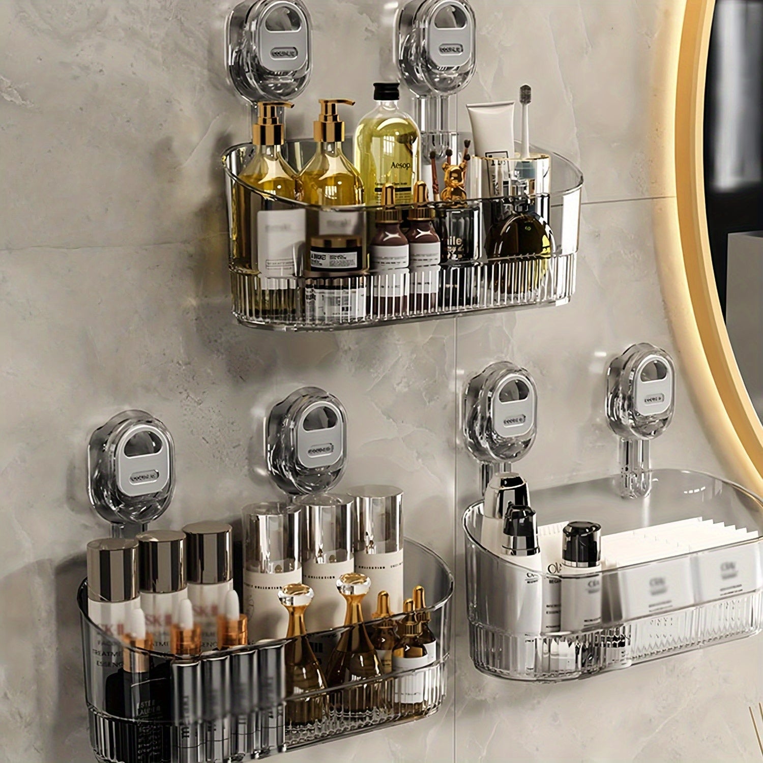 Compact Refrigerator Bottle Organizer – easy-access beverage storage, 2 1-Pieces No-Drill Multi-Functional Bathroom Kitchen Suction Cup Storage Boxes Durable Space-Saving Organizers with, designed for American homes, daily convenience and practical g