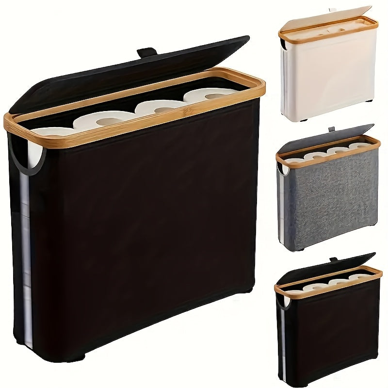 Smart Stackable Home Storage Bins – portable space-saving storage, Bamboo Toilet Paper Holder - Modern Bathroom Storage Cabinet Container Andkerchief Storage Box Laundry, designed for American homes, daily convenience and practical gifting
