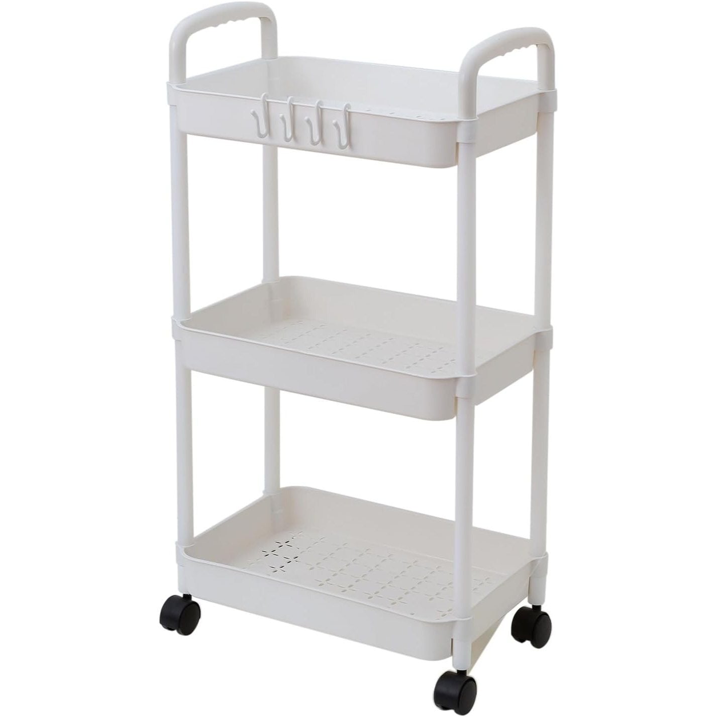 2pcs Rolling Cart with Wheels and Handle,Rolling Storage Cart for Office, Living Room, Laundry Room,Kitchen,Bathroom, Black White