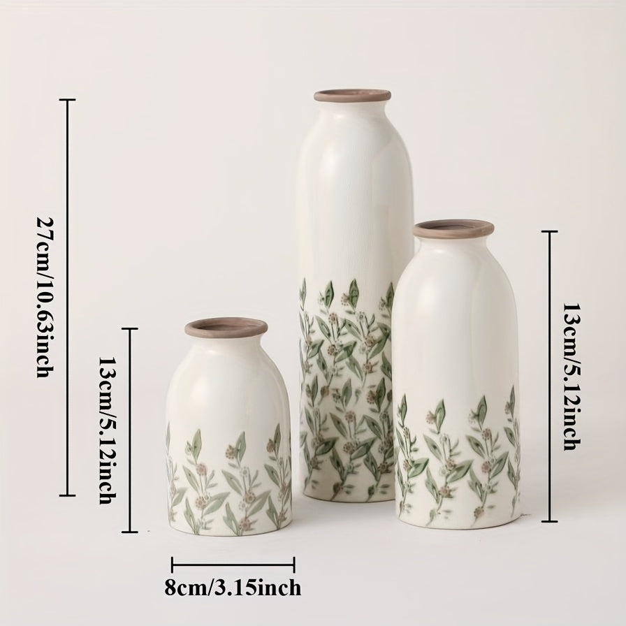 Hand-Painted Ceramic Vase Suitable for fresh or artificial flowers - Hand-Painted Botanical Flower Vase, Scandinavian Contemporary Cylindrical Vase with Botanical Flower Paintings, Multi-Size Table Centerpiece for Living Room, Dining Table, Creative