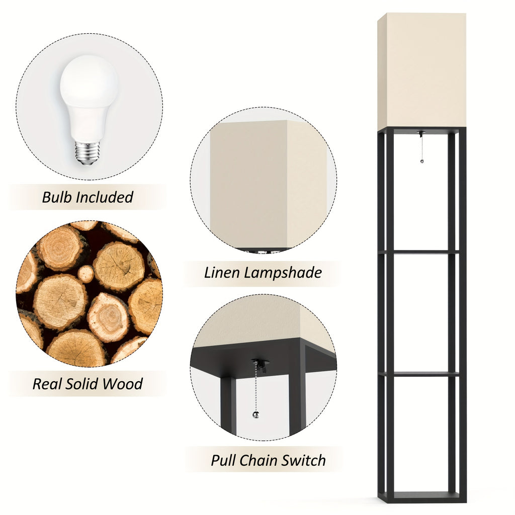 62.9" Column Floor Lamp with Shelves, Real Solid Wood And Bulb Included, Suitable for Halloween, Christmas And Other Holidays