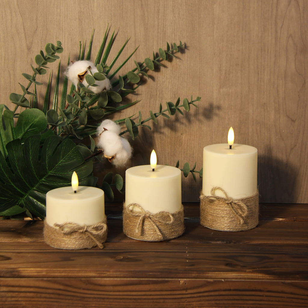 3pcs Flameless Candle Light Set, Remote Control And Tied Rope Electronic Candles, Battery-Operated (Batteries Not Included In Shipping), Suitable For Birthday And Wedding Props, Remote Control Candles, Ideal For Home, Bedroom, Weddings, Proposals