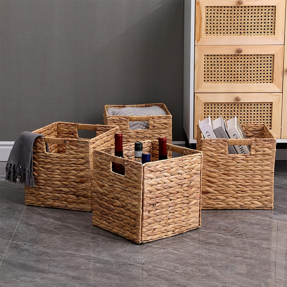 Storage Baskets, 11X11Inch Cube Baskets, Foldable Handwoven Water Hyacinth Laundry Organizer, Cube Storage Baskets