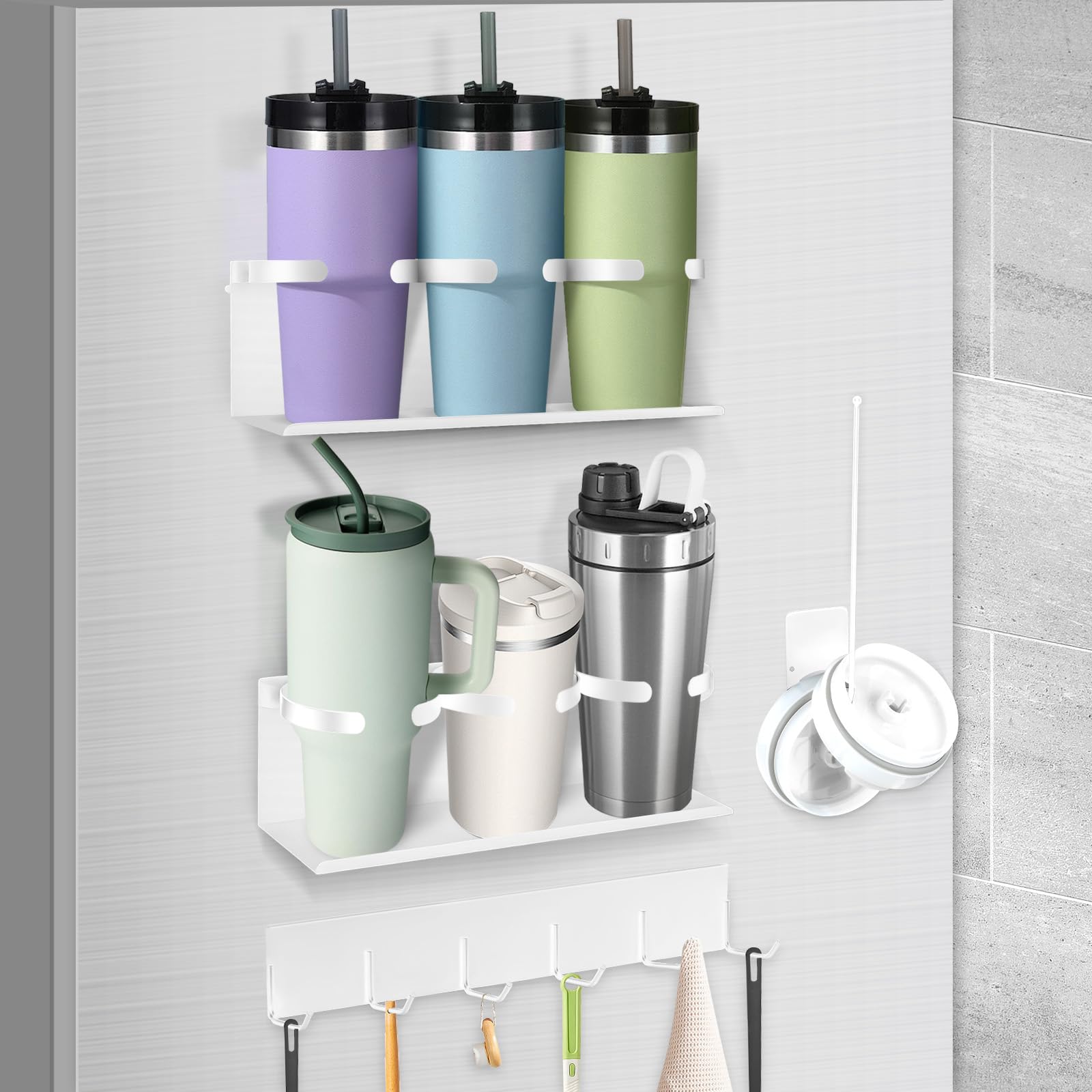 Drinkware – 4-Pack Magnetic Cup Holder for Refrigerator, Magnetic Tumbler Lid Organizer for 20