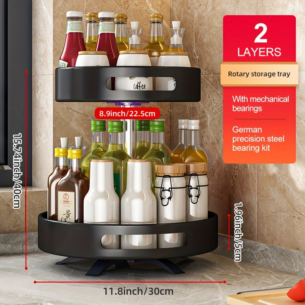 Storage Rack – Rotating Seasoning Storage Rack Kitchen Seasoning Shelf Double-layer Household